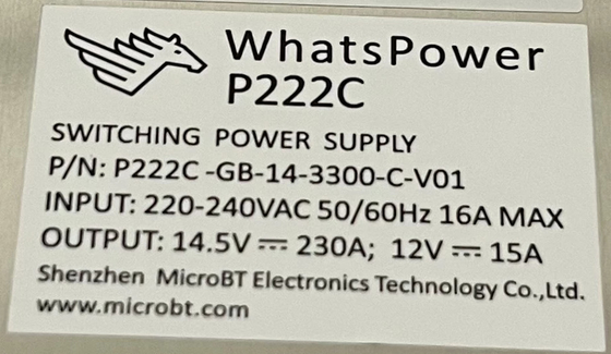 Whatspower P222C zasilacz do Whatsminer M30s M31s M32